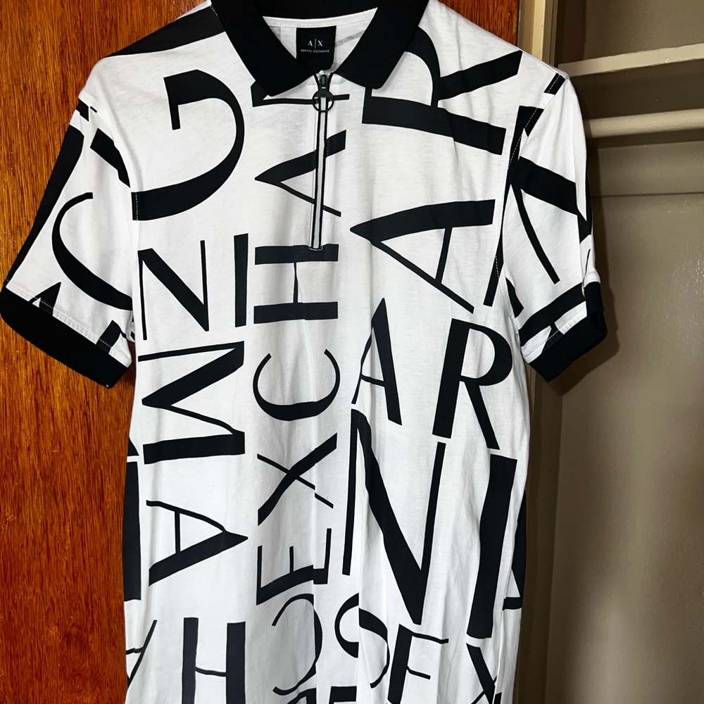 Armani Exchange Black and White Polo Shirt with Bold Design